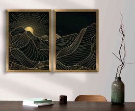 Wallity Set de 2 Cuadros Decorativos Enmarcados en Oro y Negro